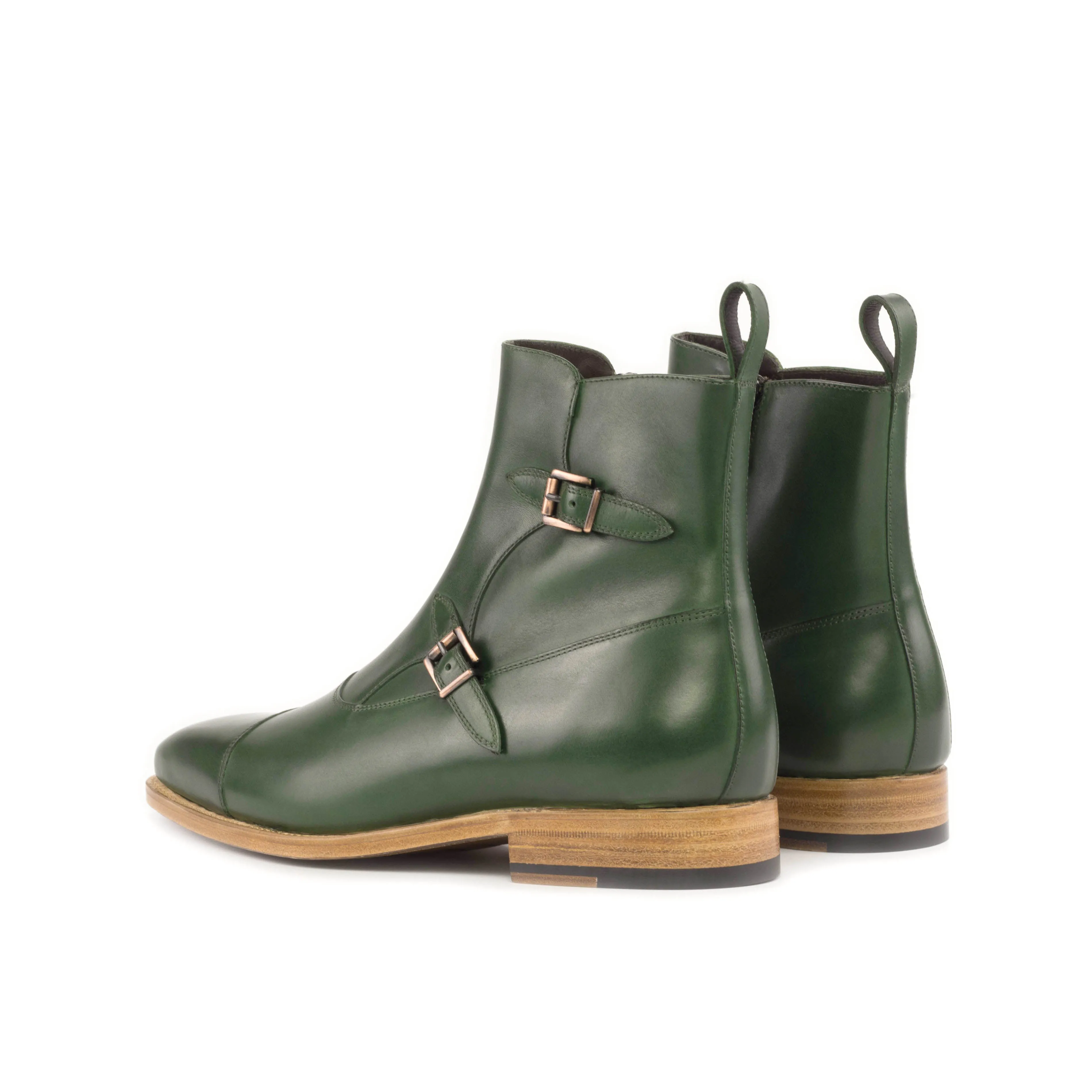 Forest Green Calf Leather Double Monk Boots