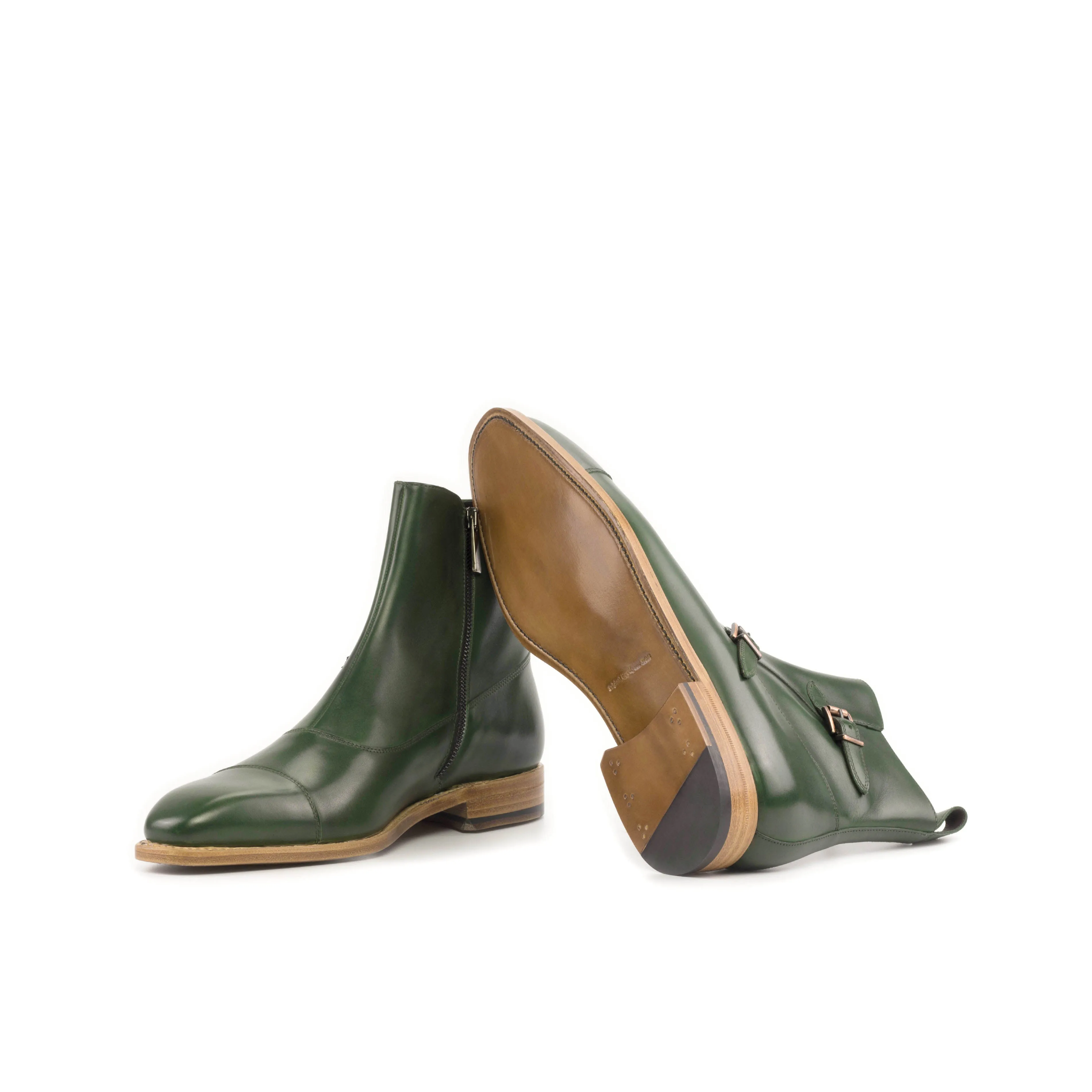Forest Green Calf Leather Double Monk Boots