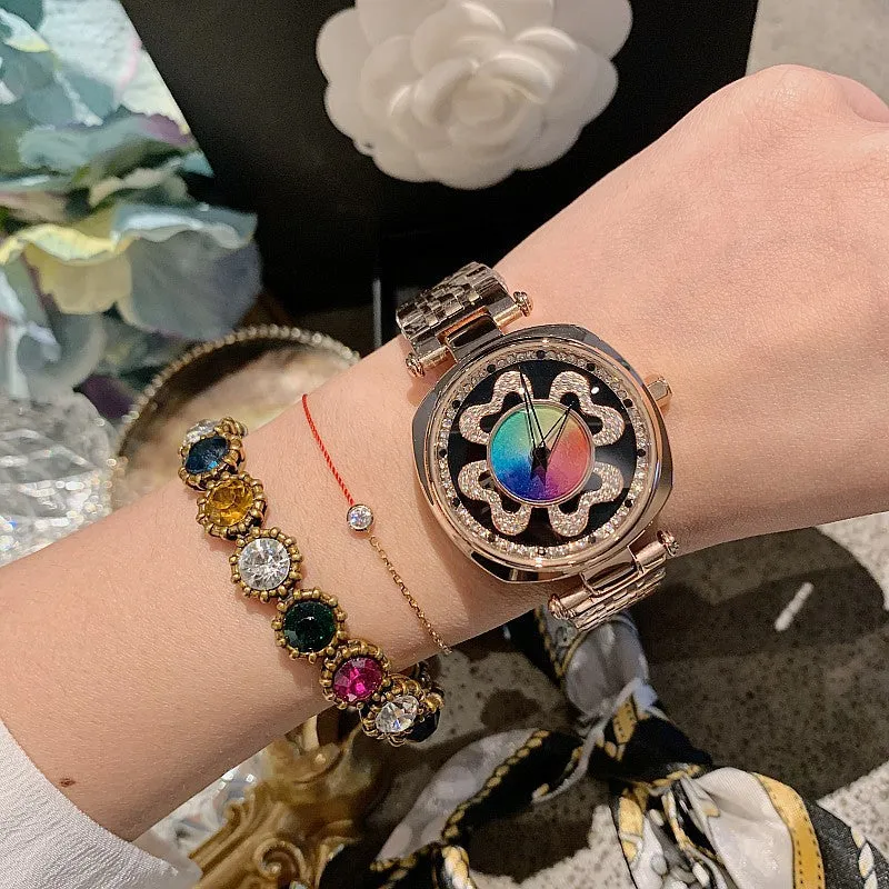 Four-leaf Pattern Stainless Steel Women's Watch