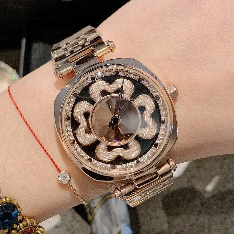 Four-leaf Pattern Stainless Steel Women's Watch
