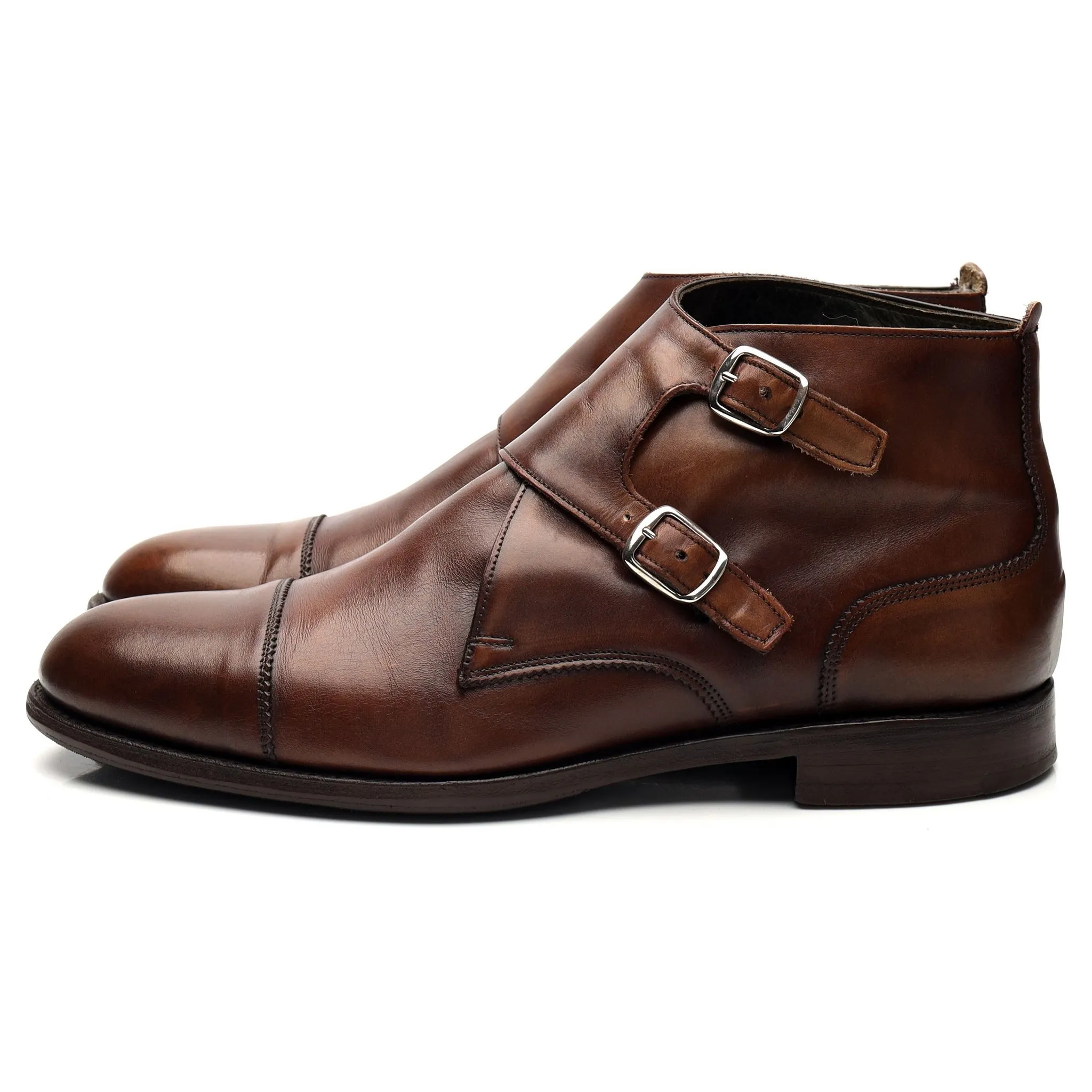 'Freeman' Brown Leather Double Monk Strap Boots UK 7.5 F