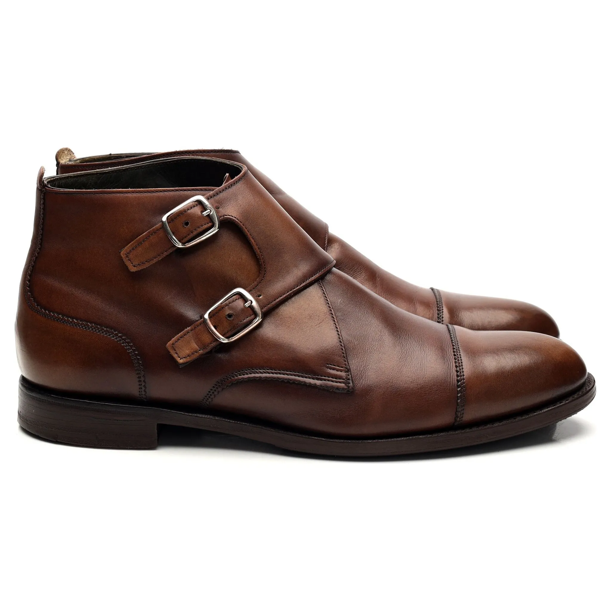 'Freeman' Brown Leather Double Monk Strap Boots UK 7.5 F