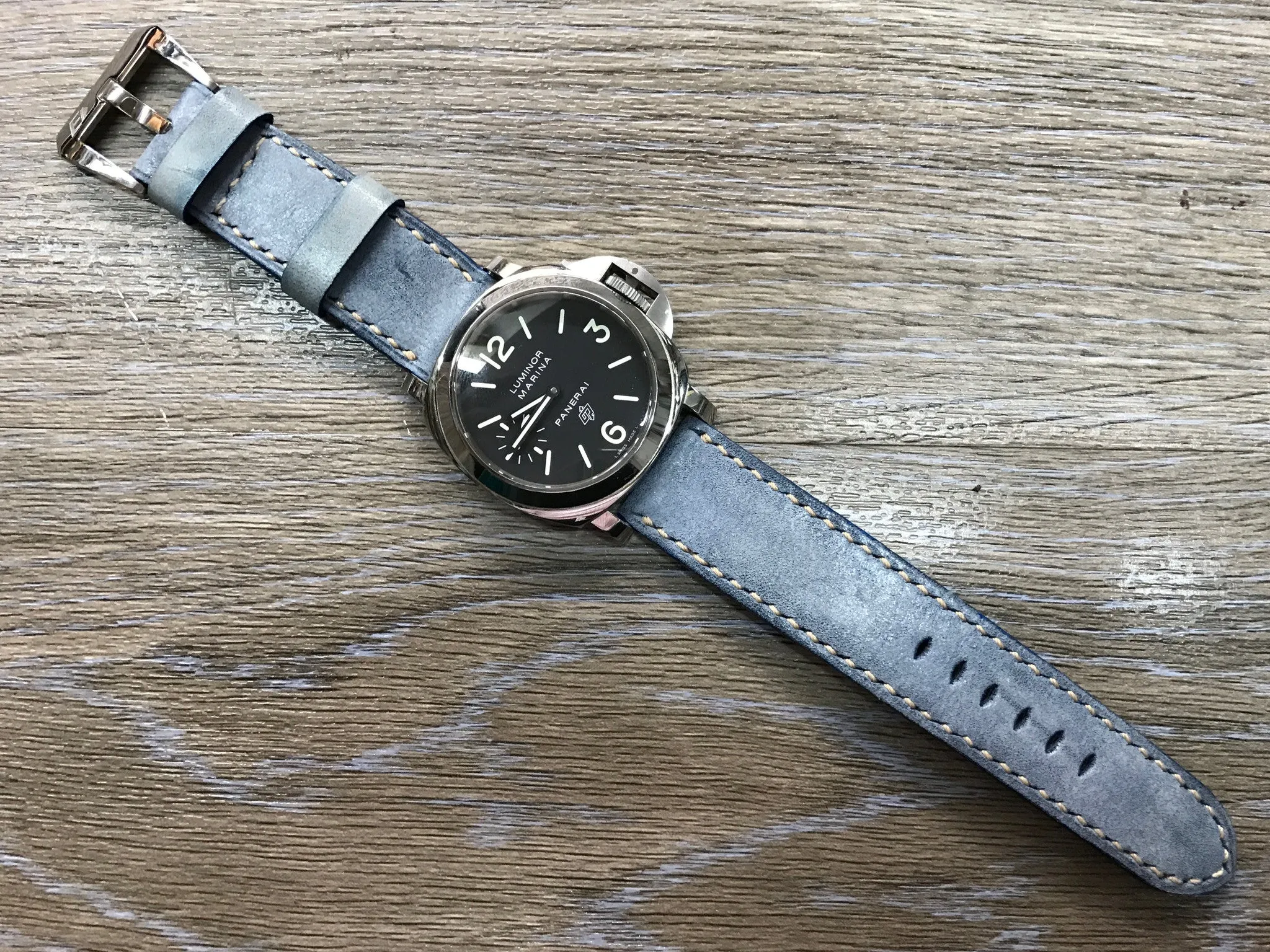 Genuine Leather Watch Straps 24mm, Handmade waxed vintage Blue leather watch band, Anniversary Gift Ideas, leather watch strap for Panerai