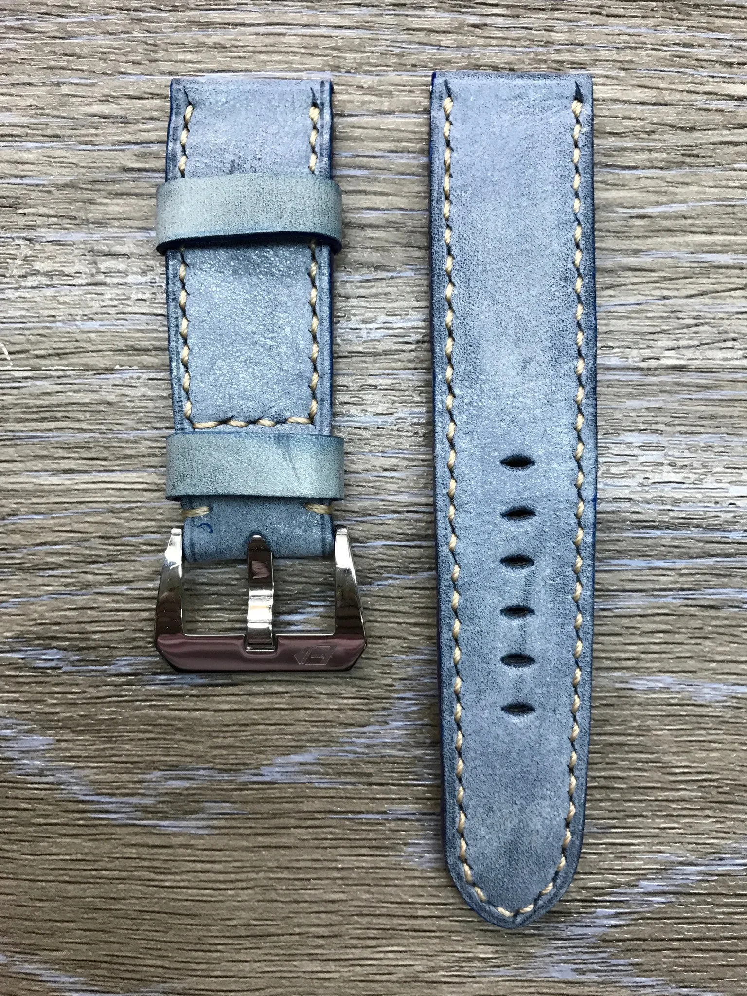 Genuine Leather Watch Straps 24mm, Handmade waxed vintage Blue leather watch band, Anniversary Gift Ideas, leather watch strap for Panerai