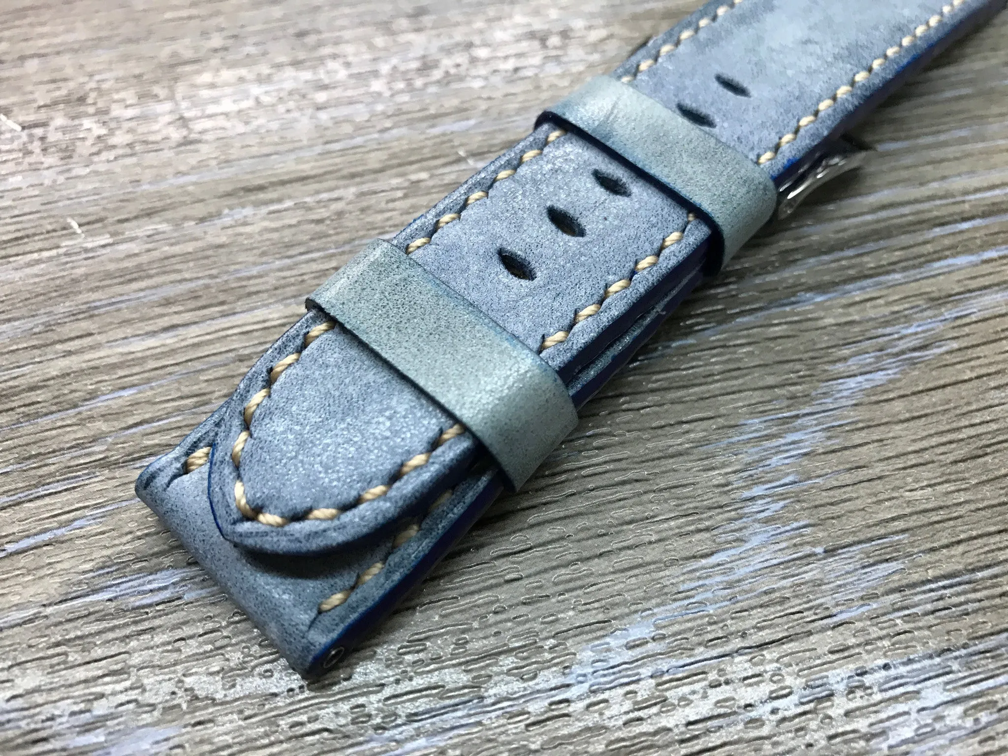 Genuine Leather Watch Straps 24mm, Handmade waxed vintage Blue leather watch band, Anniversary Gift Ideas, leather watch strap for Panerai