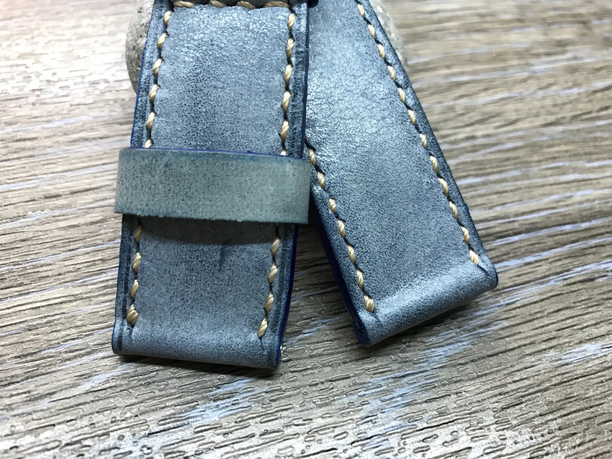 Genuine Leather Watch Straps 24mm, Handmade waxed vintage Blue leather watch band, Anniversary Gift Ideas, leather watch strap for Panerai