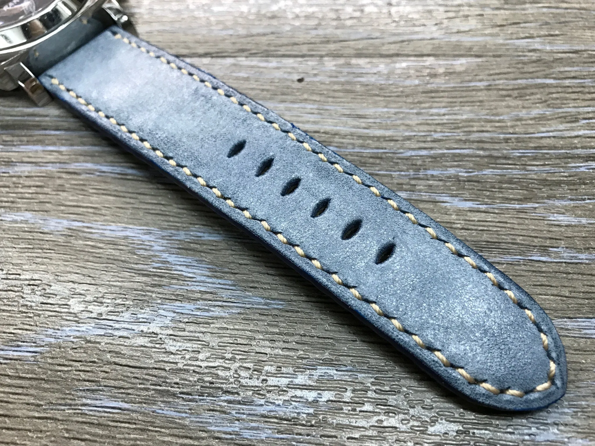 Genuine Leather Watch Straps 24mm, Handmade waxed vintage Blue leather watch band, Anniversary Gift Ideas, leather watch strap for Panerai