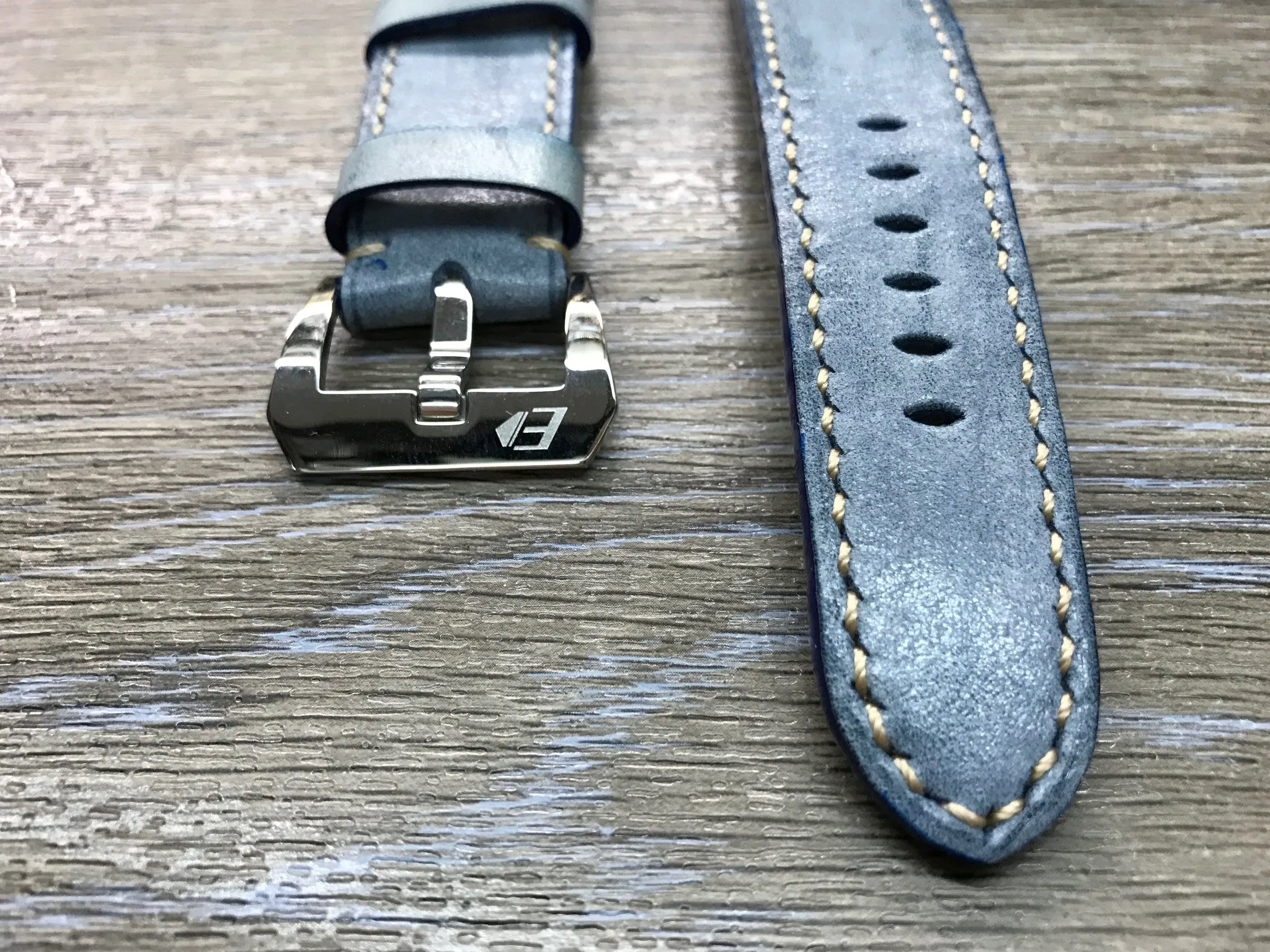 Genuine Leather Watch Straps 24mm, Handmade waxed vintage Blue leather watch band, Anniversary Gift Ideas, leather watch strap for Panerai