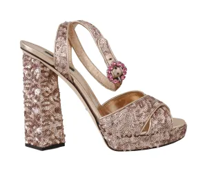 Gold Leather Sequined Crystal Sandals