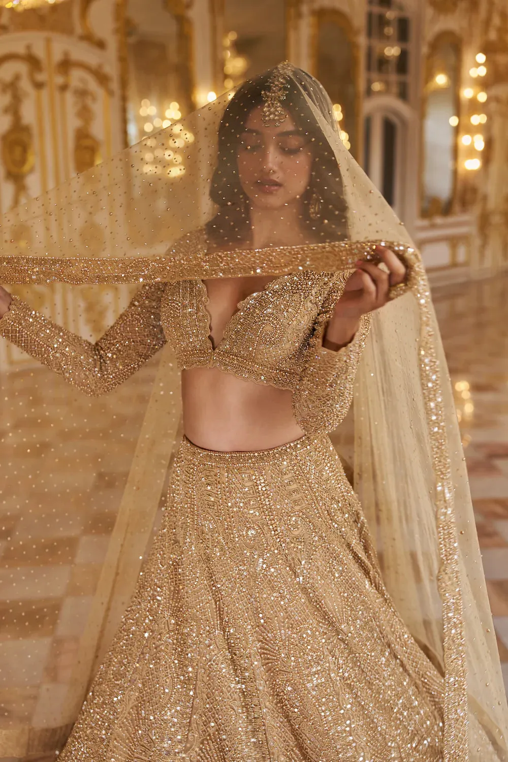 Gold Pearl Lehenga Set
