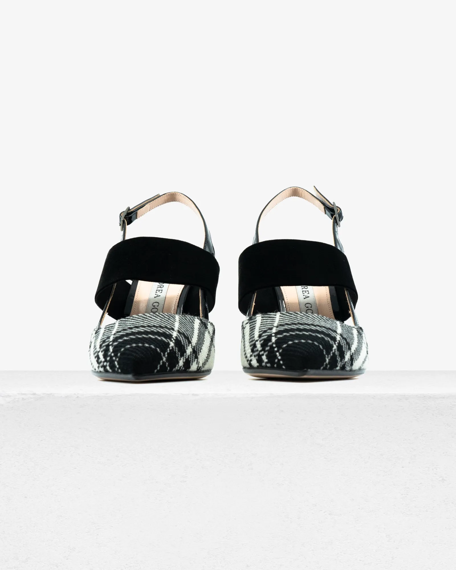Grace Black White Plaid Patent Slingback