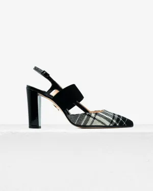 Grace Black White Plaid Patent Slingback