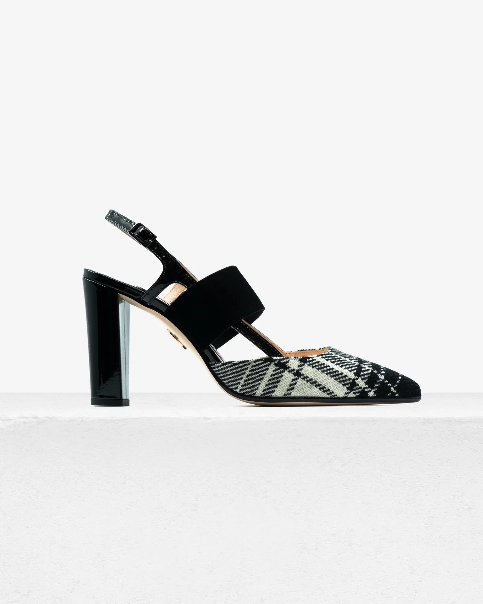 Grace Black White Plaid Patent Slingback