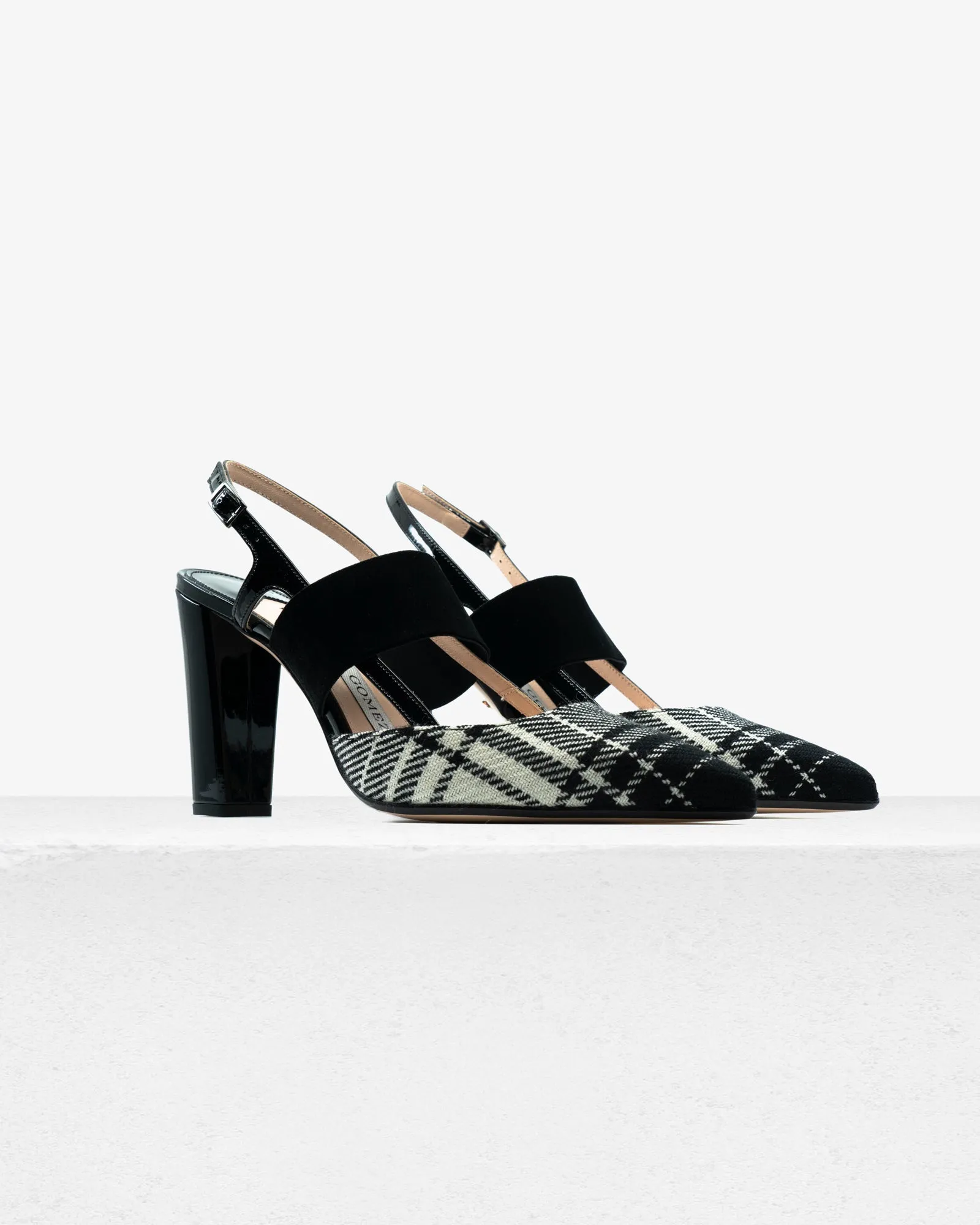 Grace Black White Plaid Patent Slingback