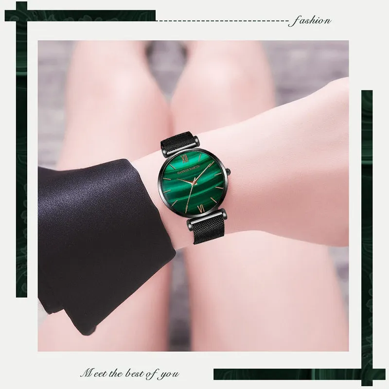Green Dial Mesh Strap Women's Watch
