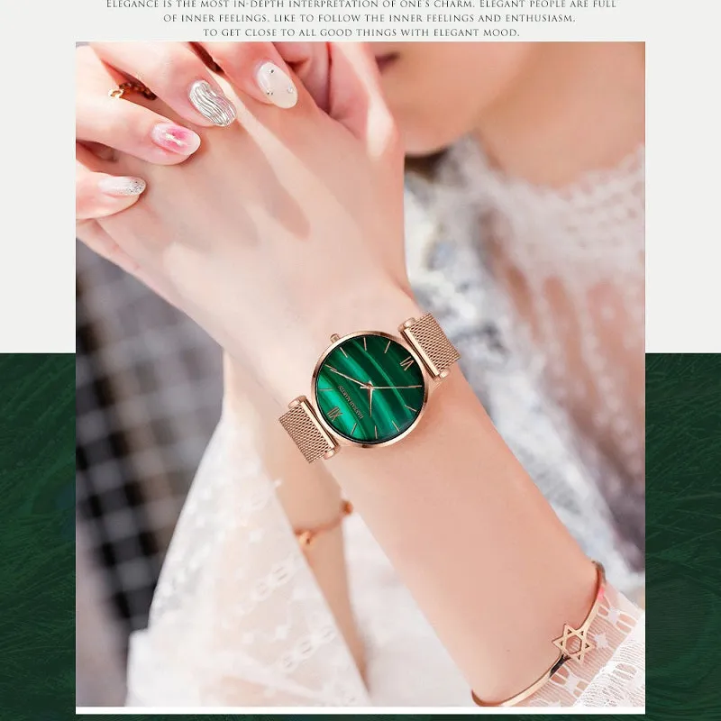 Green Dial Mesh Strap Women's Watch