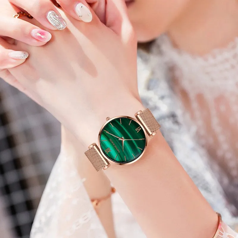 Green Dial Mesh Strap Women's Watch