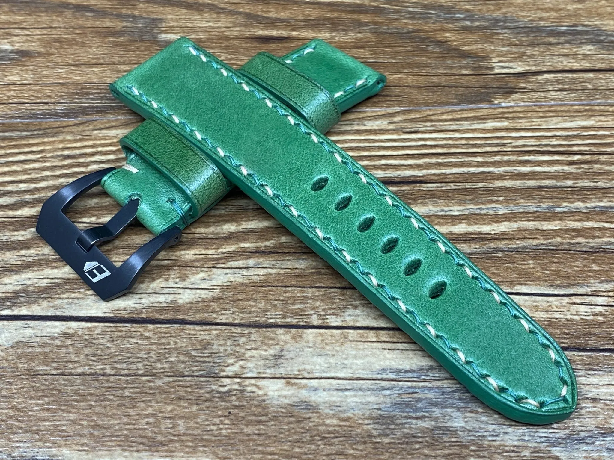 Green Leather Watch Strap for Panerai 24mm, Mens Wrist Watch Band 26mm, Dual Color Stitching, Christmas Gift ideas, Retro Personalise Watch Straps