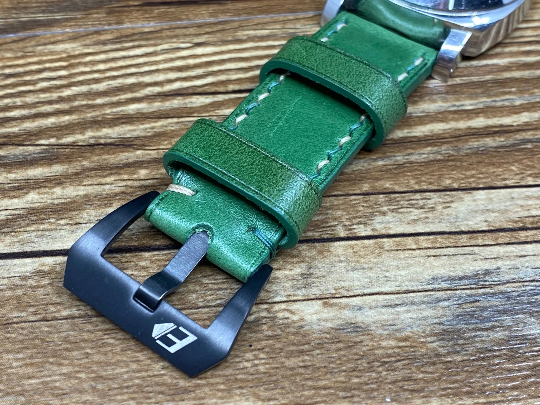 Green Leather Watch Strap for Panerai 24mm, Mens Wrist Watch Band 26mm, Dual Color Stitching, Christmas Gift ideas, Retro Personalise Watch Straps