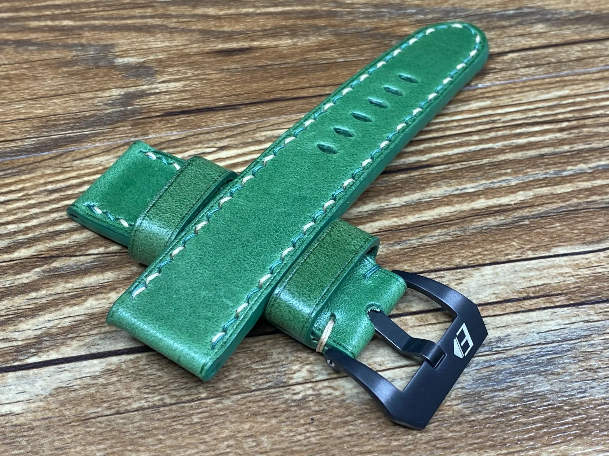 Green Leather Watch Strap for Panerai 24mm, Mens Wrist Watch Band 26mm, Dual Color Stitching, Christmas Gift ideas, Retro Personalise Watch Straps