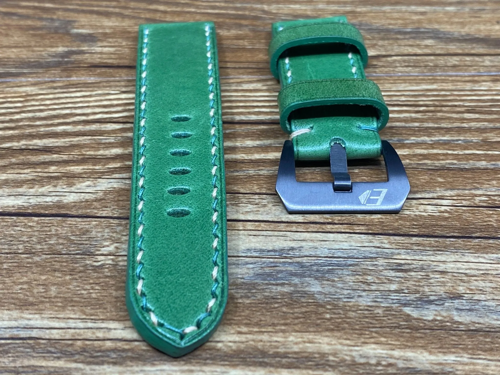 Green Leather Watch Strap for Panerai 24mm, Mens Wrist Watch Band 26mm, Dual Color Stitching, Christmas Gift ideas, Retro Personalise Watch Straps