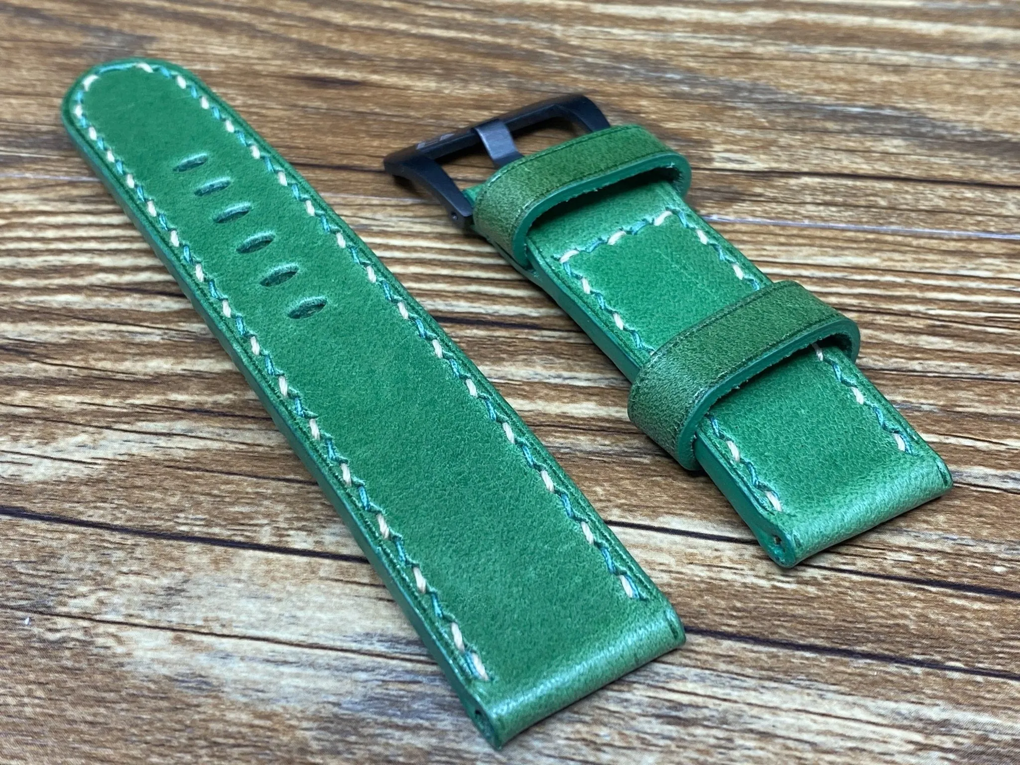 Green Leather Watch Strap for Panerai 24mm, Mens Wrist Watch Band 26mm, Dual Color Stitching, Christmas Gift ideas, Retro Personalise Watch Straps