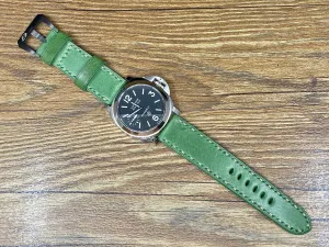 Green Leather Watch Strap for Panerai 24mm, Mens Wrist Watch Band 26mm, Dual Color Stitching, Christmas Gift ideas, Retro Personalise Watch Straps