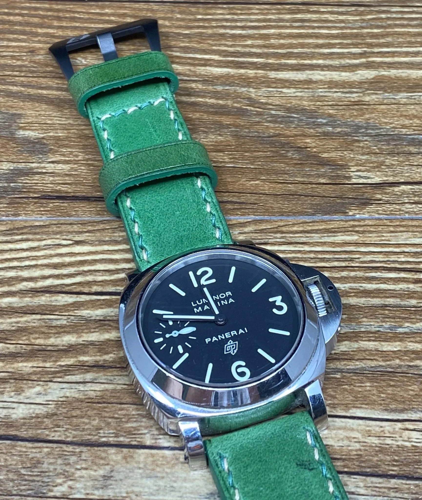 Green Leather Watch Strap for Panerai 24mm, Mens Wrist Watch Band 26mm, Dual Color Stitching, Christmas Gift ideas, Retro Personalise Watch Straps