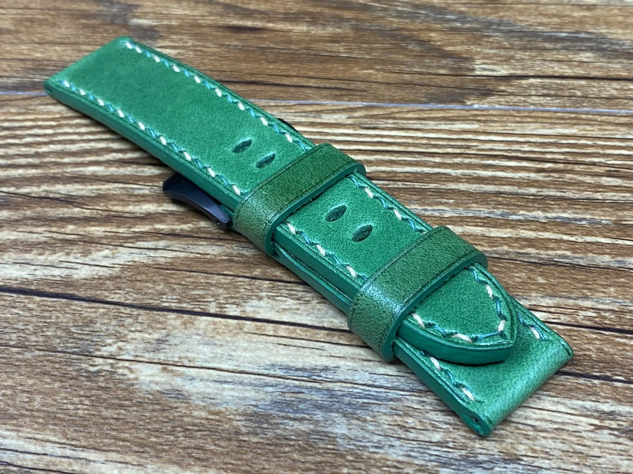 Green Leather Watch Strap for Panerai 24mm, Mens Wrist Watch Band 26mm, Dual Color Stitching, Christmas Gift ideas, Retro Personalise Watch Straps