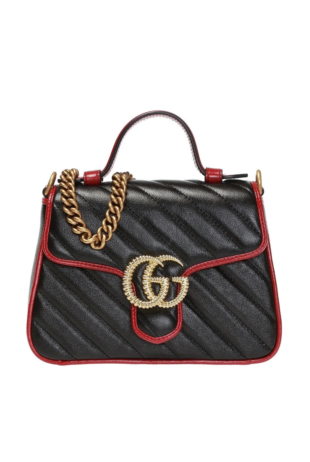 Gucci GG Marmont Top Handle Shoulder Bag in Black with Red Trim