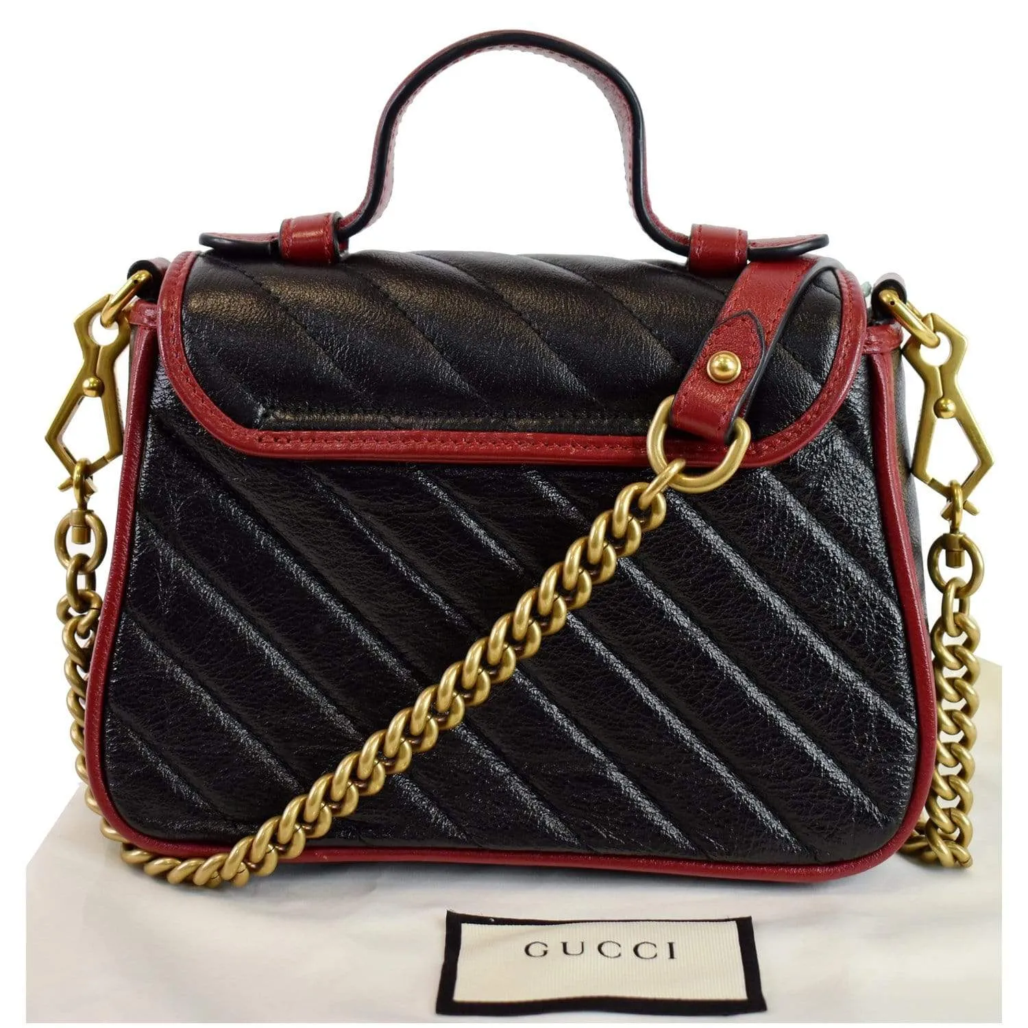 Gucci GG Marmont Top Handle Shoulder Bag in Black with Red Trim