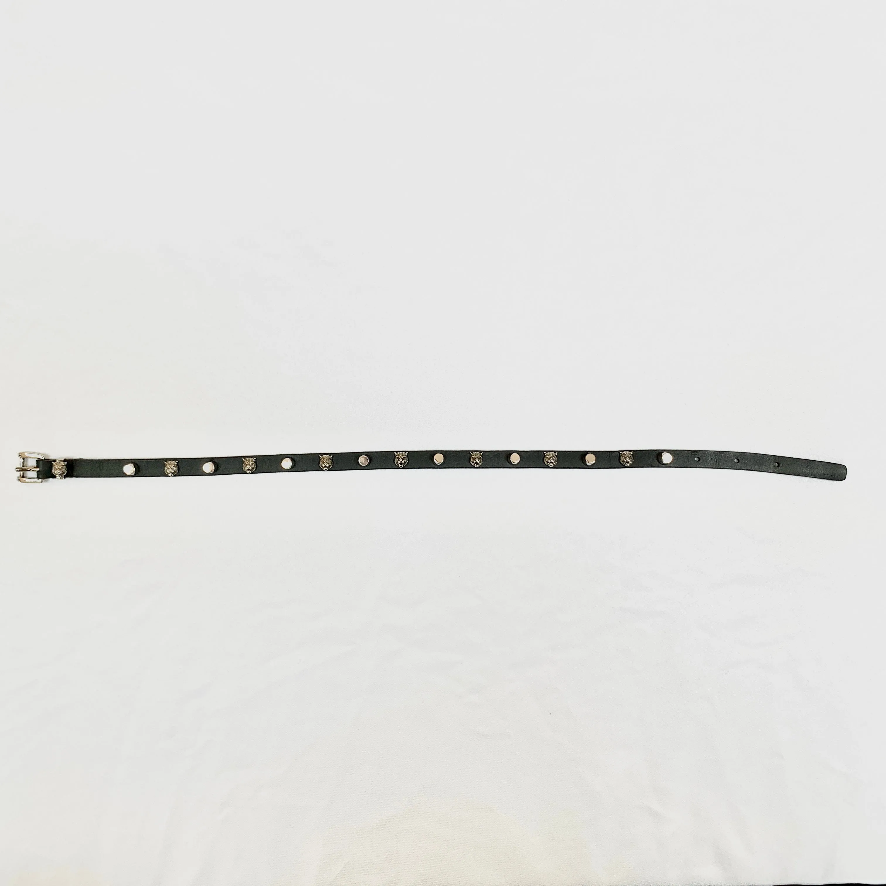 Gucci Studded Feline Head Leather Wrap Bracelet in Black