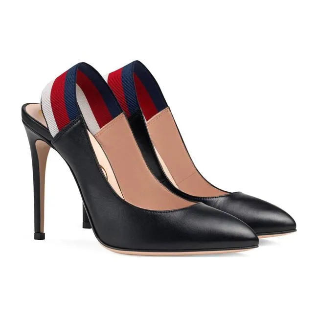 Gucci Sylvie Leather Slingback Pumps in Black