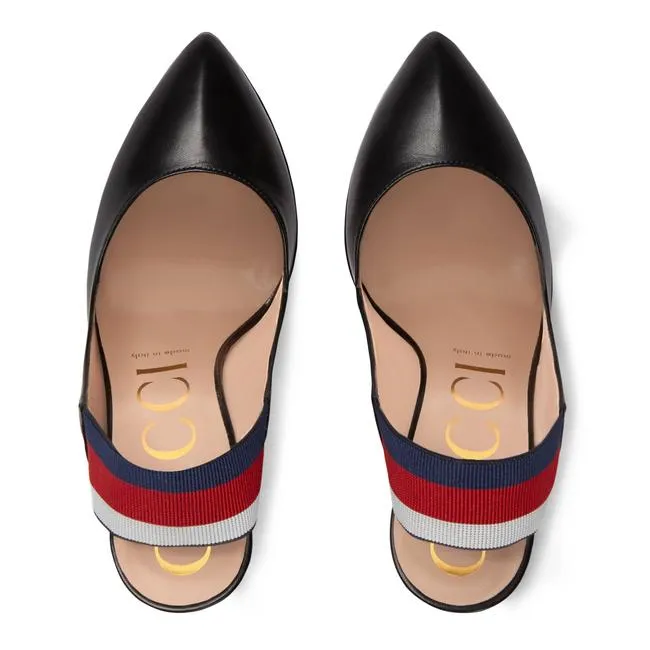 Gucci Sylvie Leather Slingback Pumps in Black