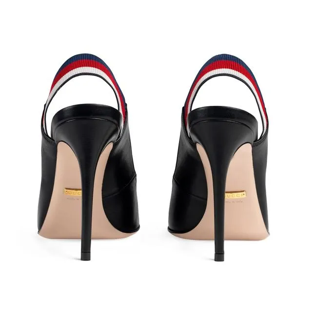 Gucci Sylvie Leather Slingback Pumps in Black