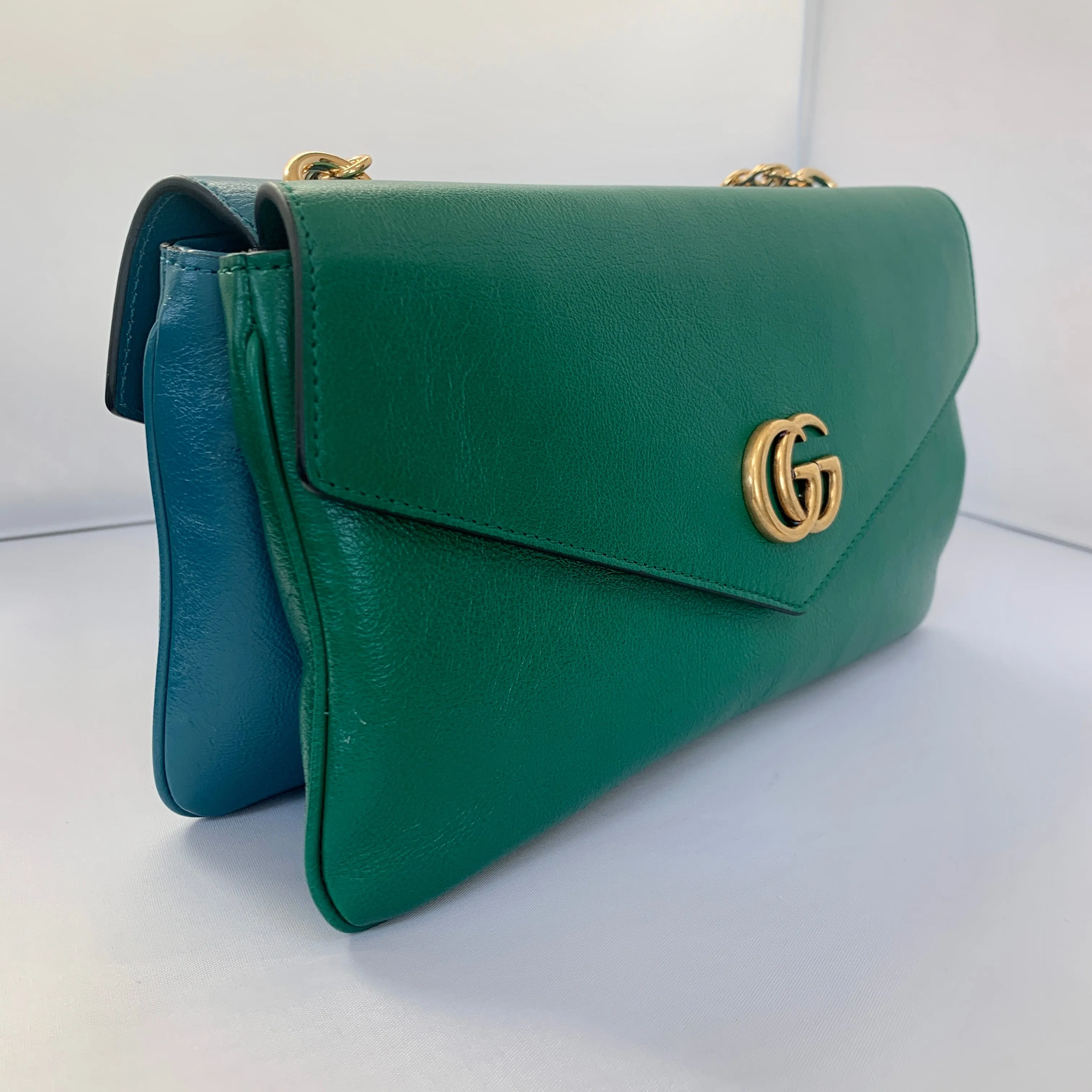 Gucci Thiara Double Envelope Shoulder Bag in Green and Blue