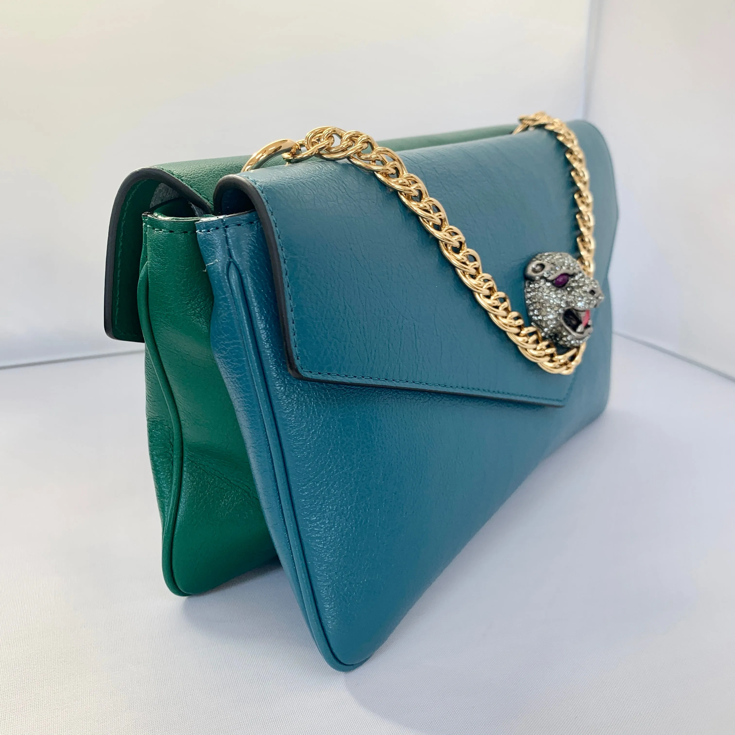 Gucci Thiara Double Envelope Shoulder Bag in Green and Blue
