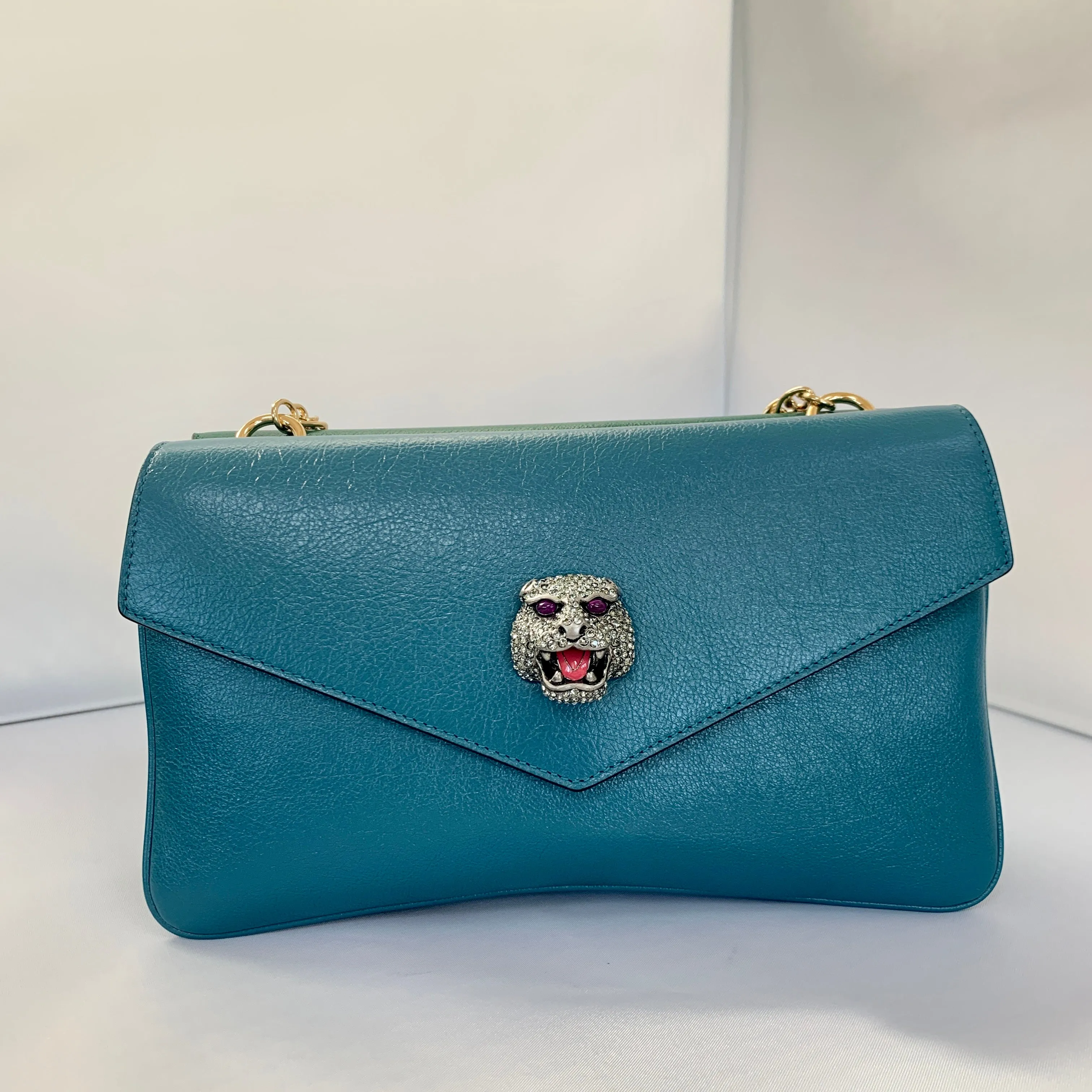 Gucci Thiara Double Envelope Shoulder Bag in Green and Blue