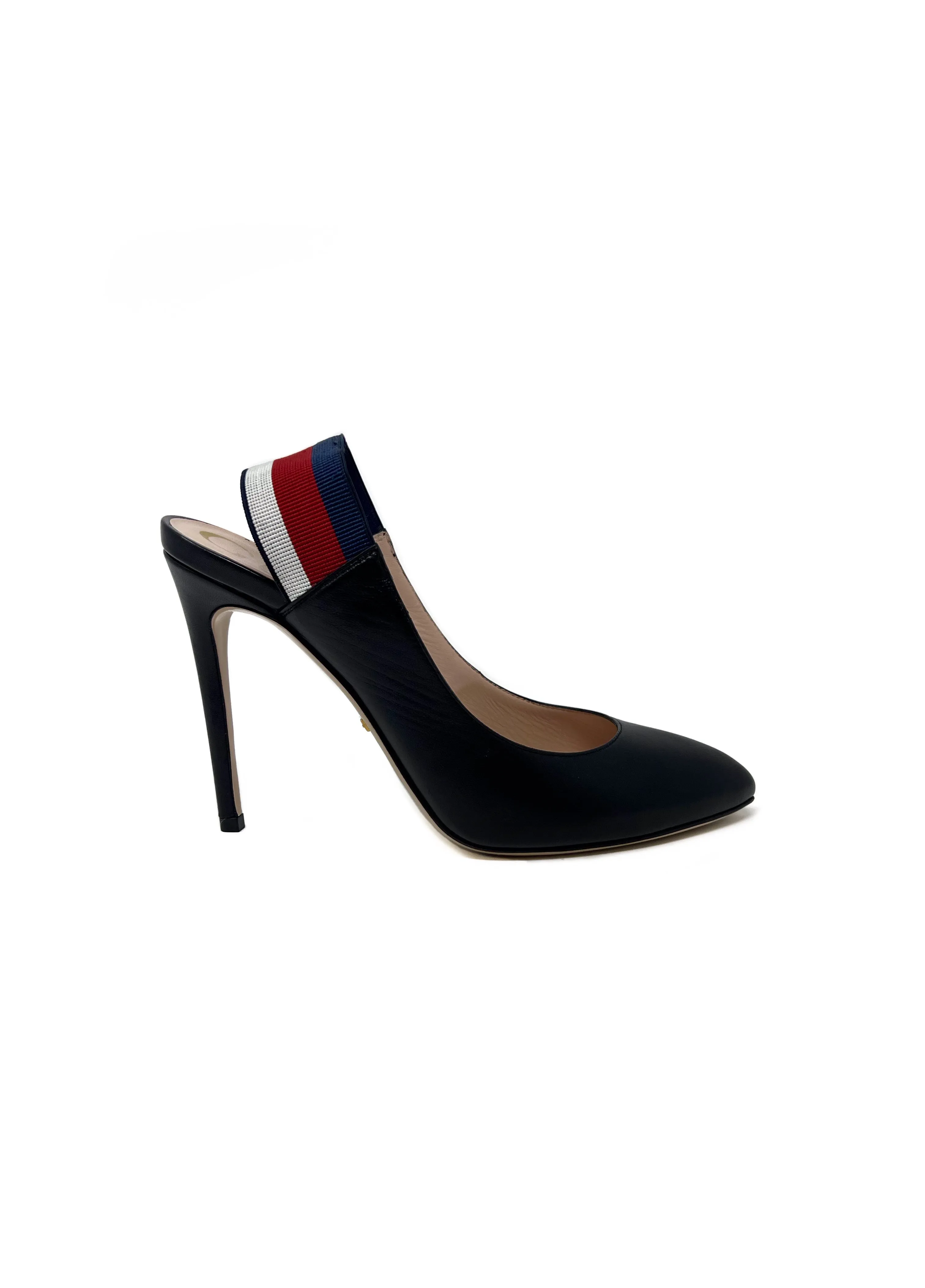 Gucci W Shoe Size 38 Leather Sylvie Web Stripe Slingback Pump