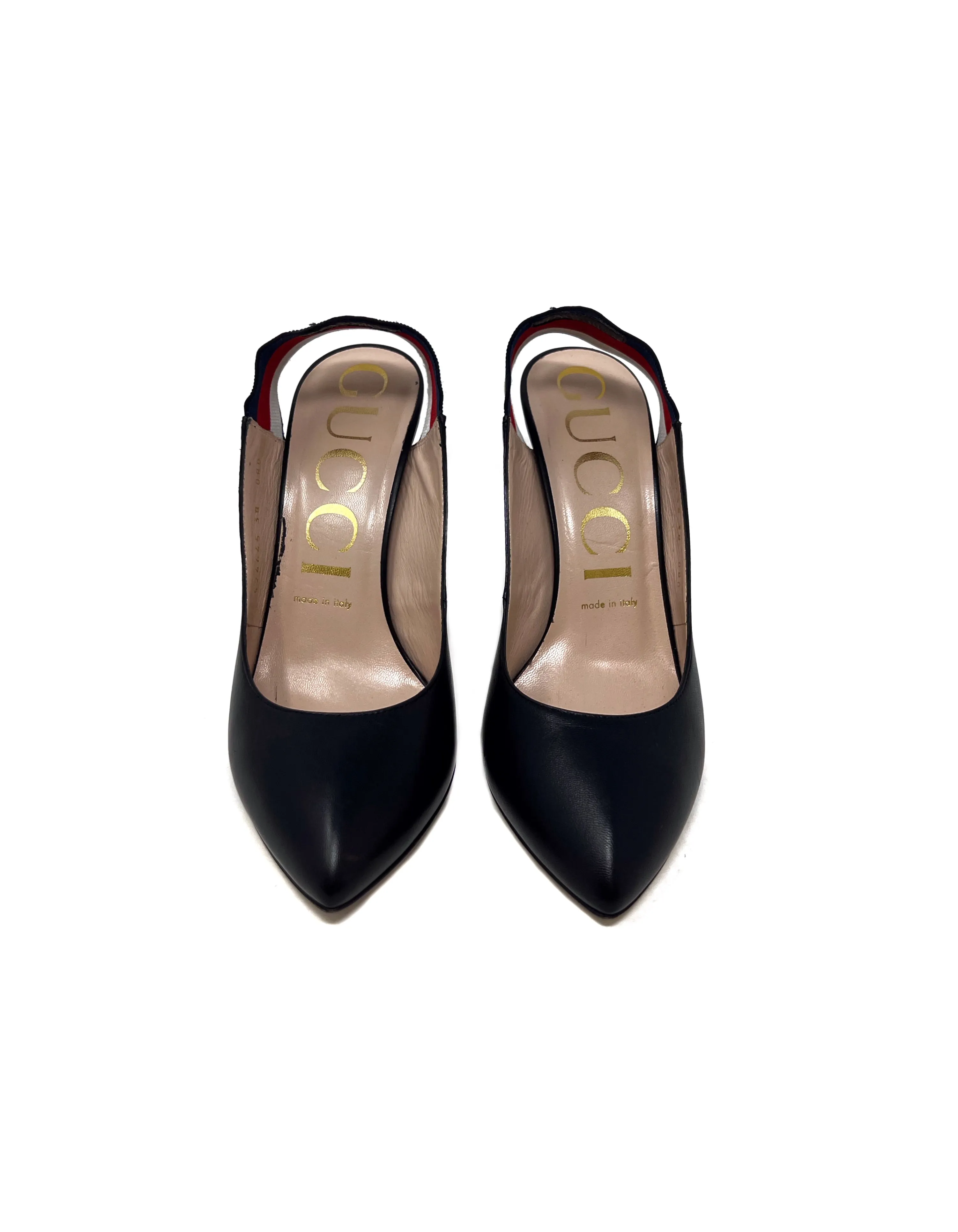 Gucci W Shoe Size 38 Leather Sylvie Web Stripe Slingback Pump