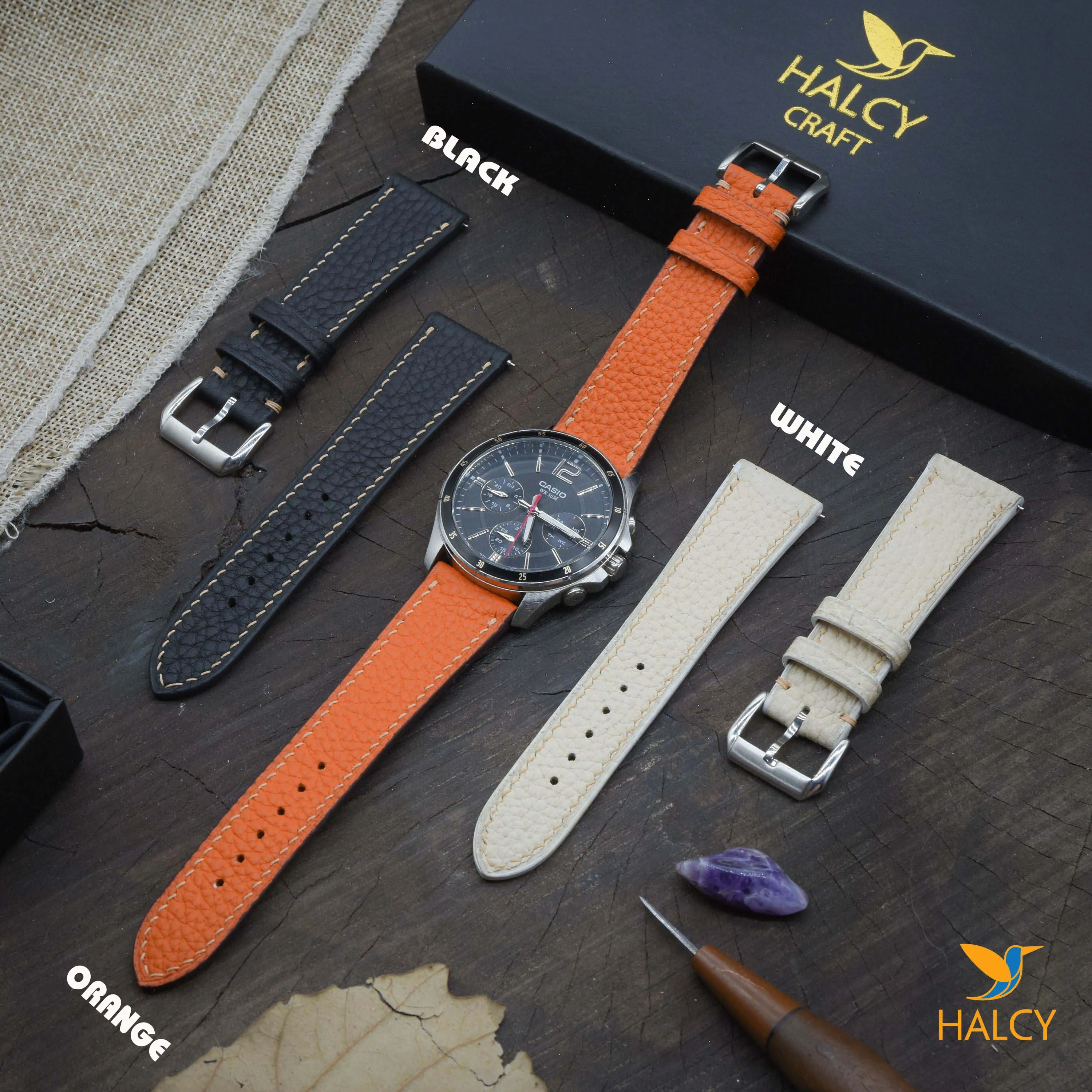 Handcrafted German Togo calf leather strap - a wide range of sizes - Quick release clasp - Buckle color selection