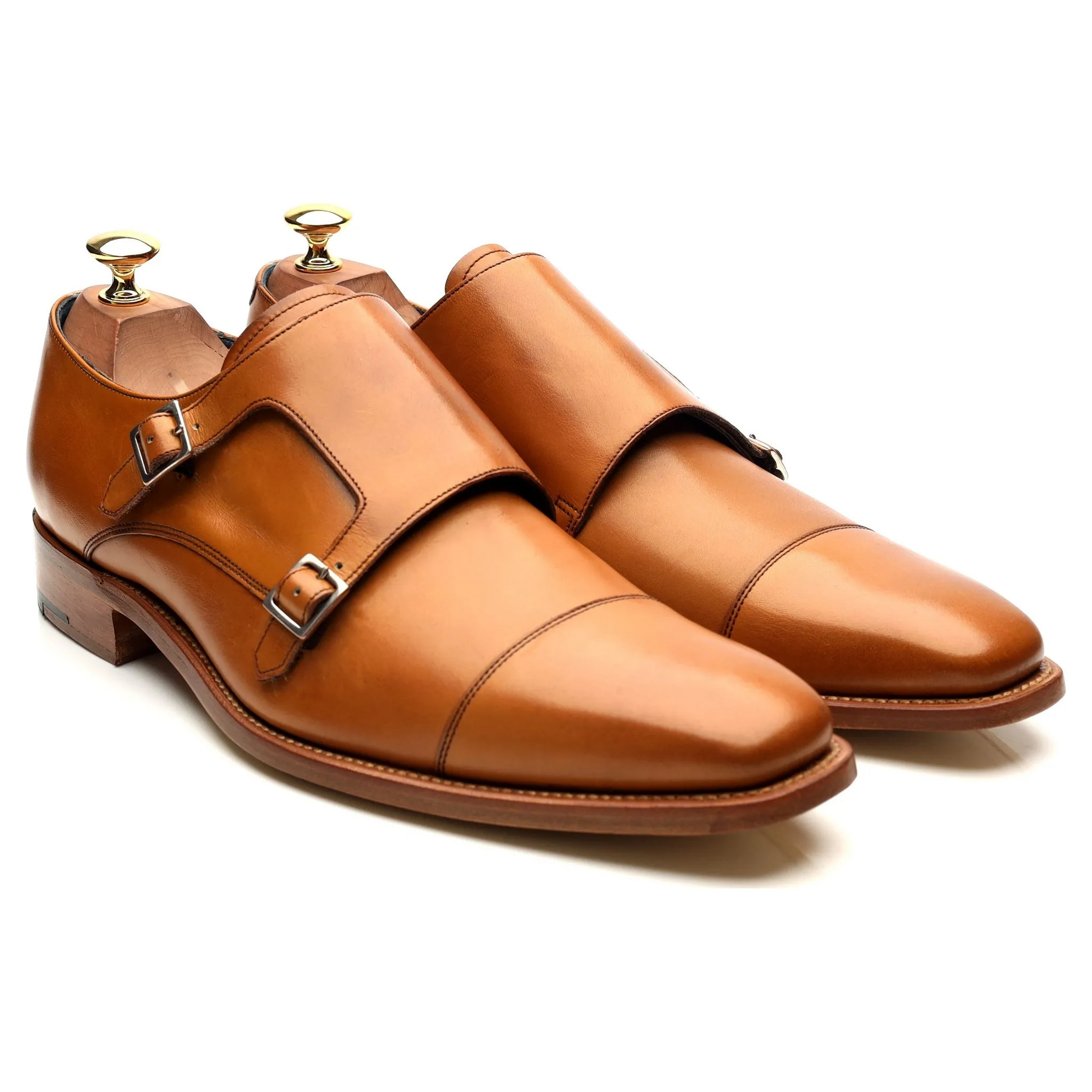 'Hillman' Tan Brown Leather Double Monk Strap UK 9 F
