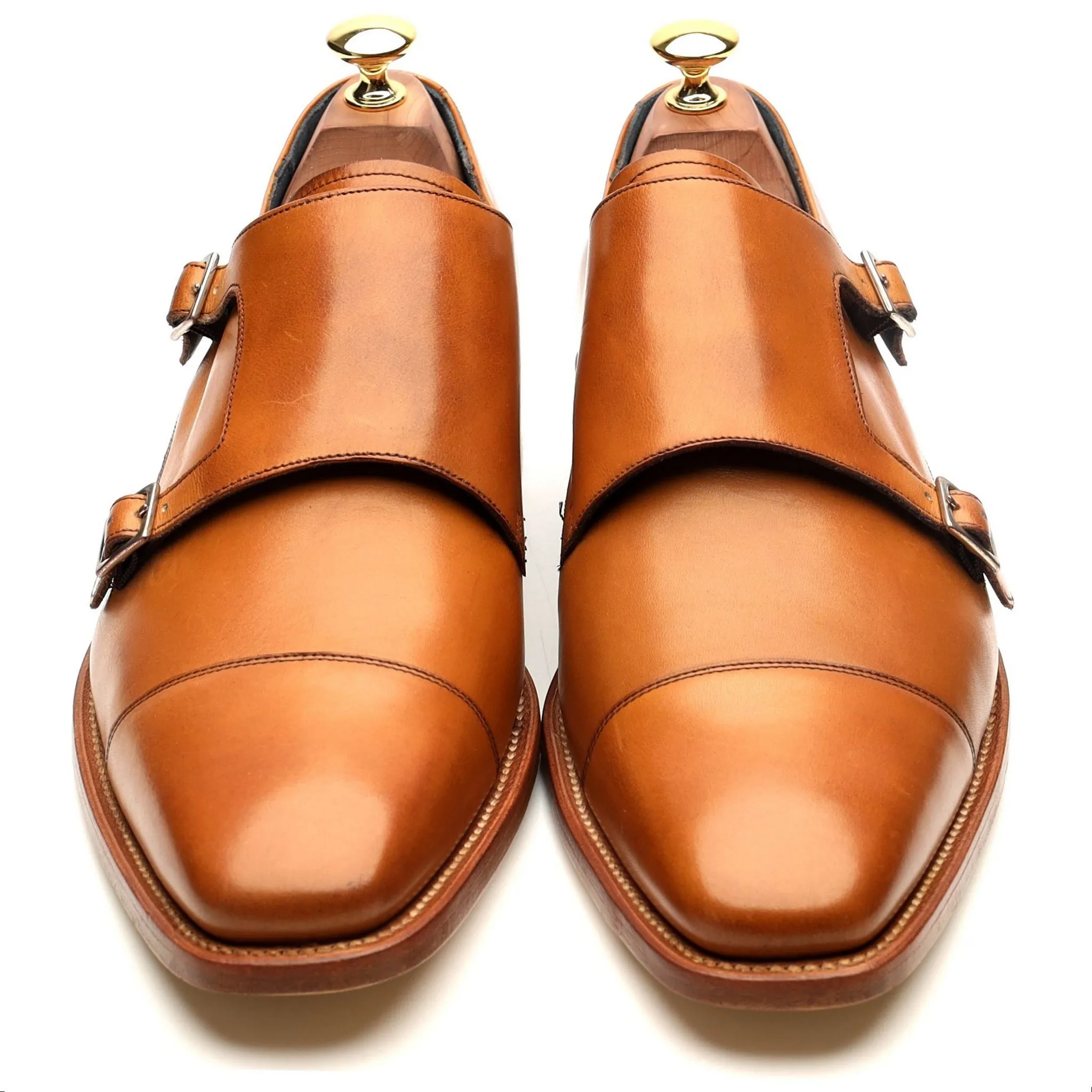 'Hillman' Tan Brown Leather Double Monk Strap UK 9 F