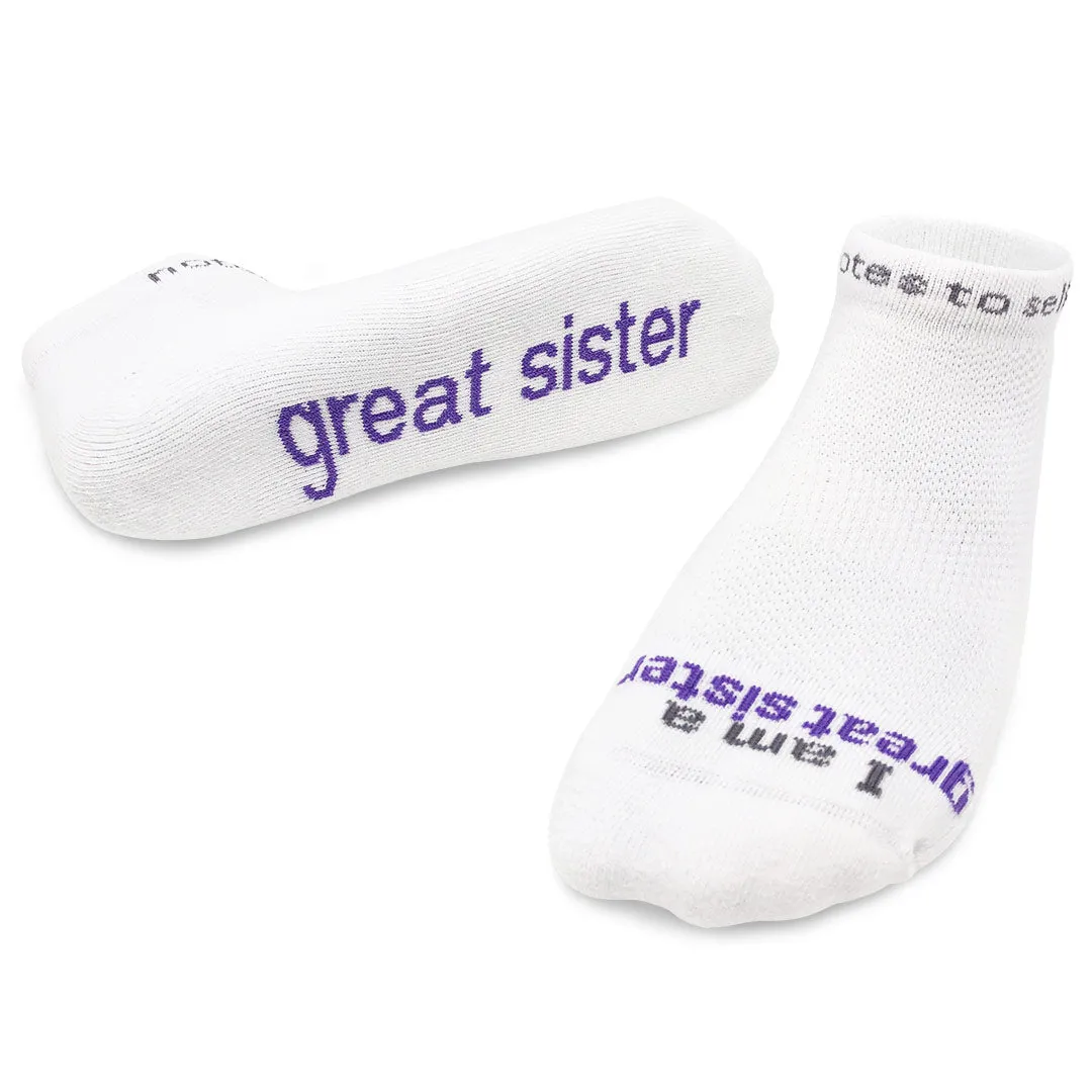 I am a great sister® white low-cut socks
