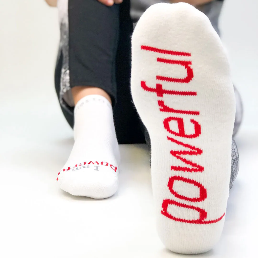 I am powerful, white low-cut socks