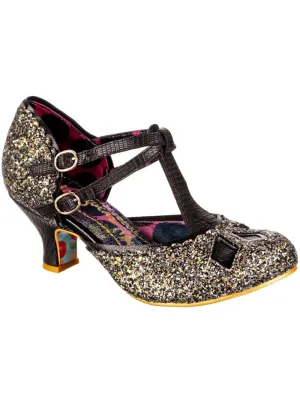 Irregular Choice Golden Age Glitter 20's Pumps Black Gold