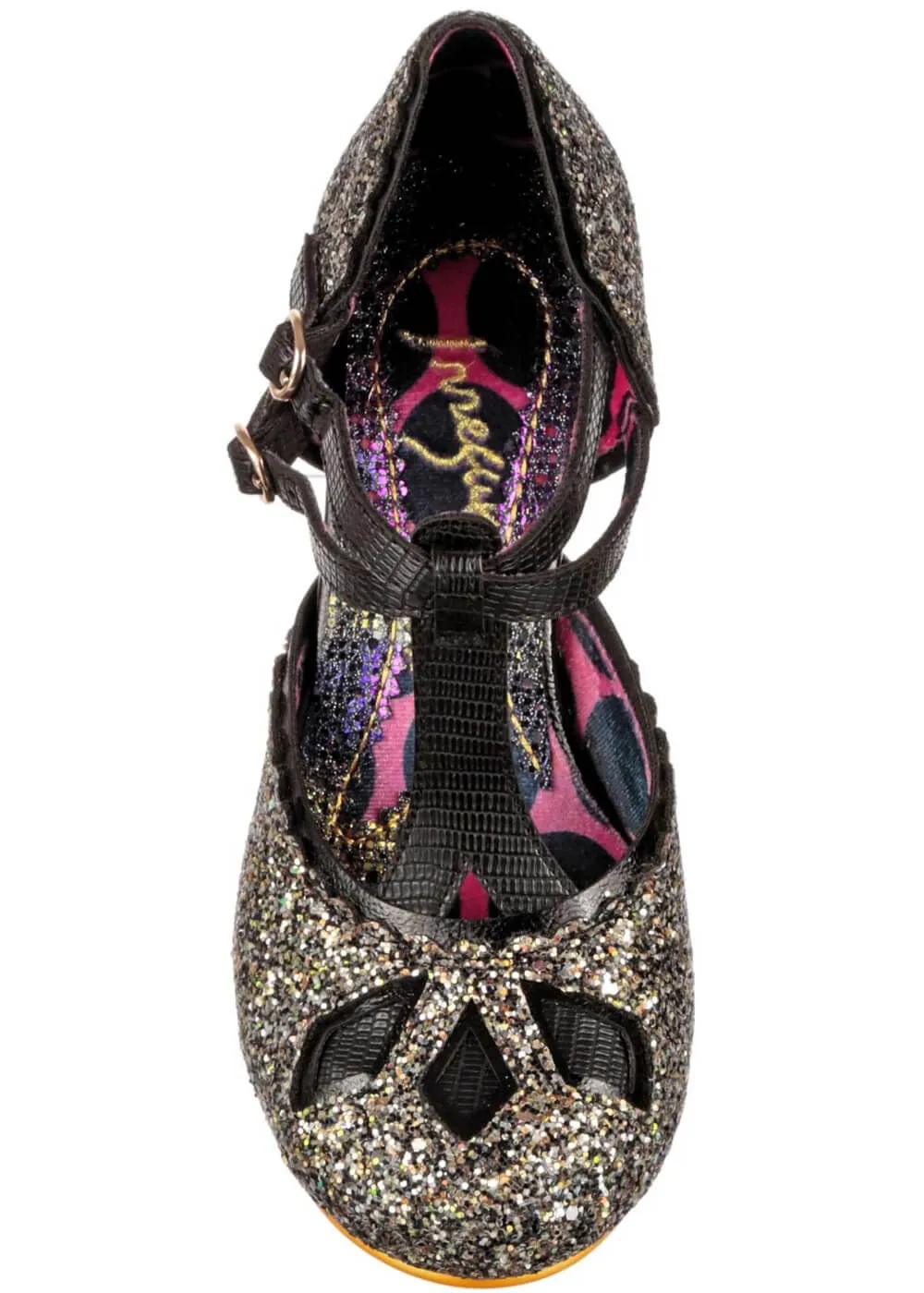 Irregular Choice Golden Age Glitter 20's Pumps Black Gold