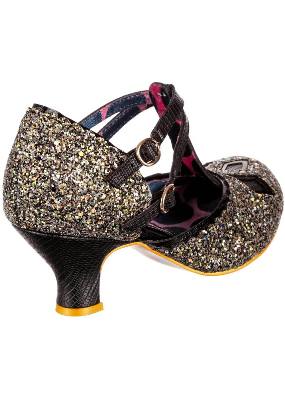 Irregular Choice Golden Age Glitter 20's Pumps Black Gold