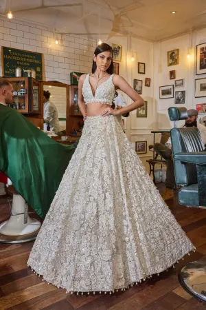 Ivory Three-Dimensional Floral Lehenga Set