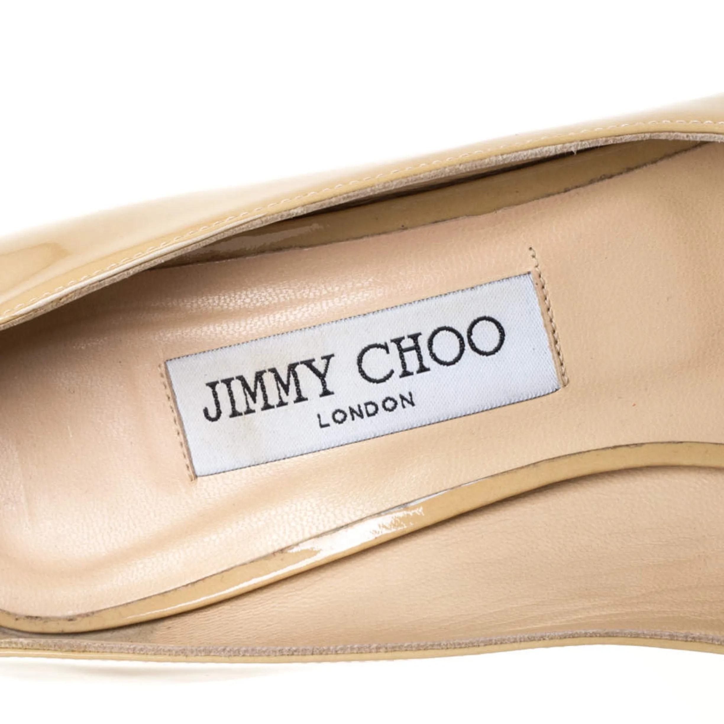 JIMMY CHOO Nude Crown Patent Leather 120M Peeptoe Platform Pump Size 41 NWB